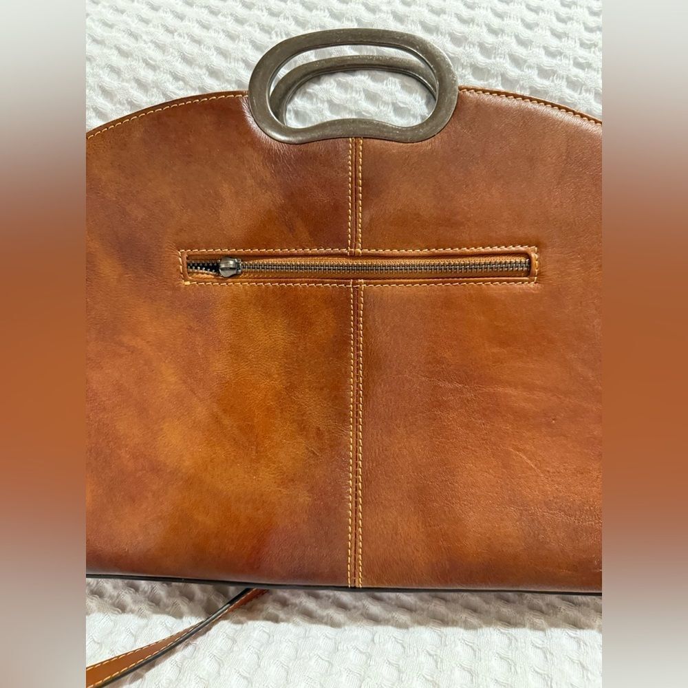 New Brown Leather Handbag with Mandala Design Handle with removable strap - Picture 5 of 12